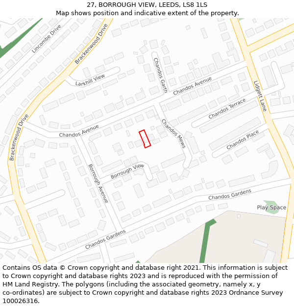 27, BORROUGH VIEW, LEEDS, LS8 1LS: Location map and indicative extent of plot