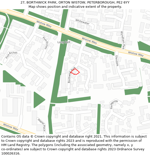 27, BORTHWICK PARK, ORTON WISTOW, PETERBOROUGH, PE2 6YY: Location map and indicative extent of plot