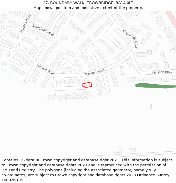 27, BOUNDARY WALK, TROWBRIDGE, BA14 0LT: Location map and indicative extent of plot