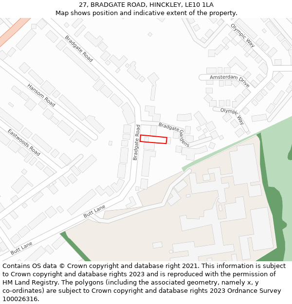 27, BRADGATE ROAD, HINCKLEY, LE10 1LA: Location map and indicative extent of plot