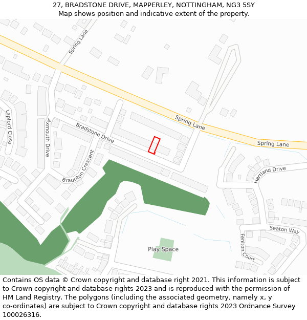 27, BRADSTONE DRIVE, MAPPERLEY, NOTTINGHAM, NG3 5SY: Location map and indicative extent of plot