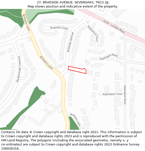 27, BRAESIDE AVENUE, SEVENOAKS, TN13 2JJ: Location map and indicative extent of plot