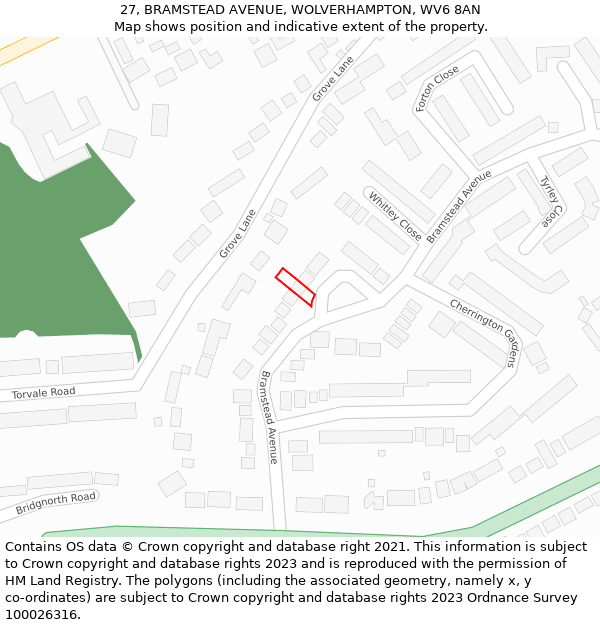 27, BRAMSTEAD AVENUE, WOLVERHAMPTON, WV6 8AN: Location map and indicative extent of plot