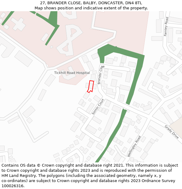 27, BRANDER CLOSE, BALBY, DONCASTER, DN4 8TL: Location map and indicative extent of plot