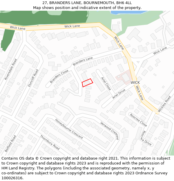 27, BRANDERS LANE, BOURNEMOUTH, BH6 4LL: Location map and indicative extent of plot