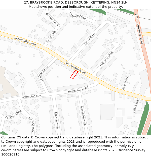 27, BRAYBROOKE ROAD, DESBOROUGH, KETTERING, NN14 2LH: Location map and indicative extent of plot