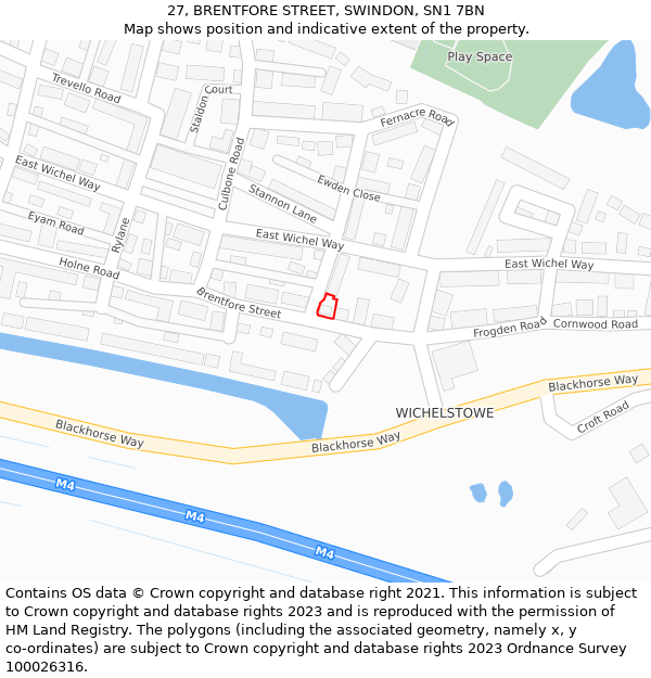 27, BRENTFORE STREET, SWINDON, SN1 7BN: Location map and indicative extent of plot