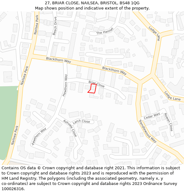 27, BRIAR CLOSE, NAILSEA, BRISTOL, BS48 1QG: Location map and indicative extent of plot