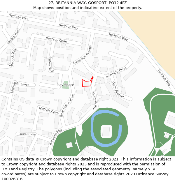 27, BRITANNIA WAY, GOSPORT, PO12 4FZ: Location map and indicative extent of plot