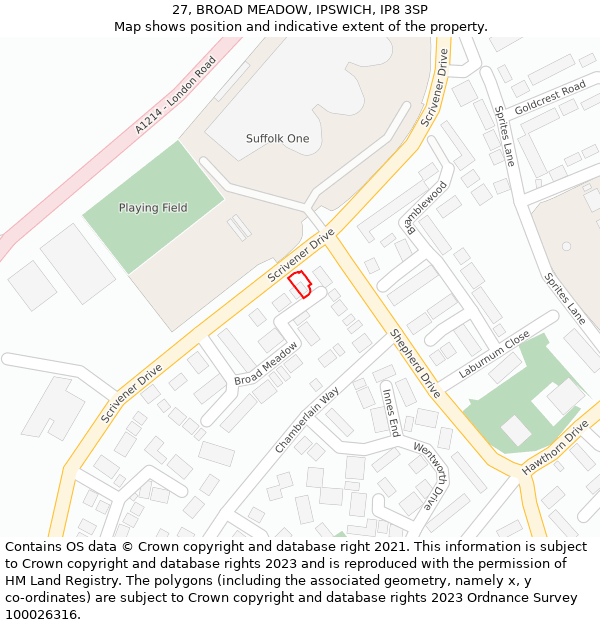 27, BROAD MEADOW, IPSWICH, IP8 3SP: Location map and indicative extent of plot