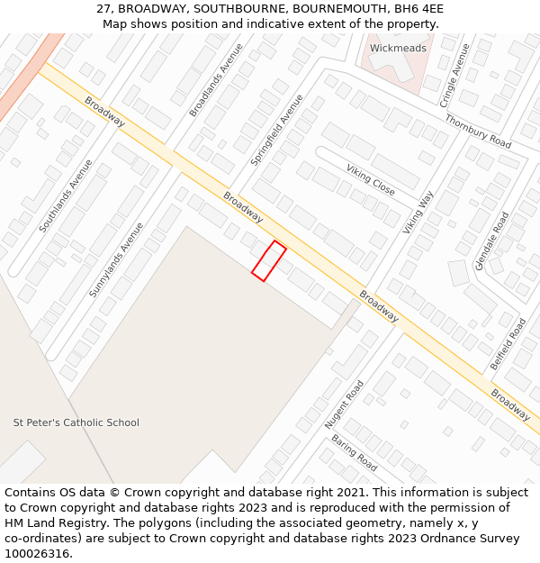 27, BROADWAY, SOUTHBOURNE, BOURNEMOUTH, BH6 4EE: Location map and indicative extent of plot