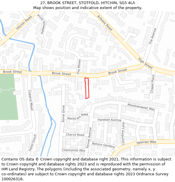 27, BROOK STREET, STOTFOLD, HITCHIN, SG5 4LA: Location map and indicative extent of plot