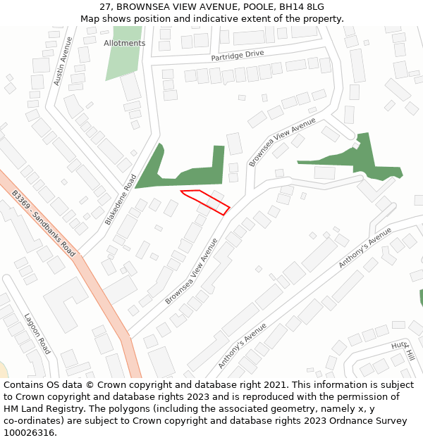 27, BROWNSEA VIEW AVENUE, POOLE, BH14 8LG: Location map and indicative extent of plot