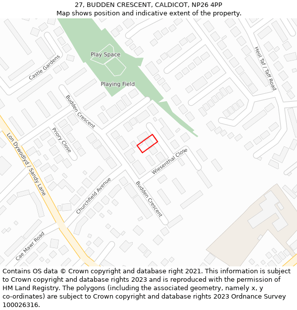 27, BUDDEN CRESCENT, CALDICOT, NP26 4PP: Location map and indicative extent of plot