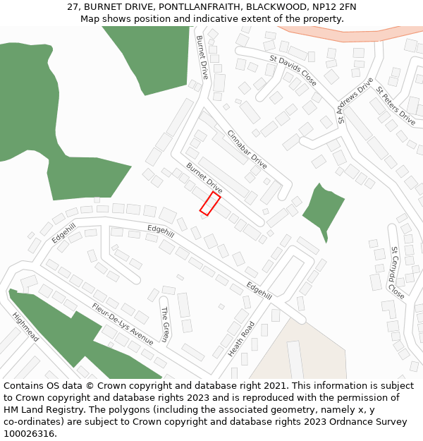 27, BURNET DRIVE, PONTLLANFRAITH, BLACKWOOD, NP12 2FN: Location map and indicative extent of plot