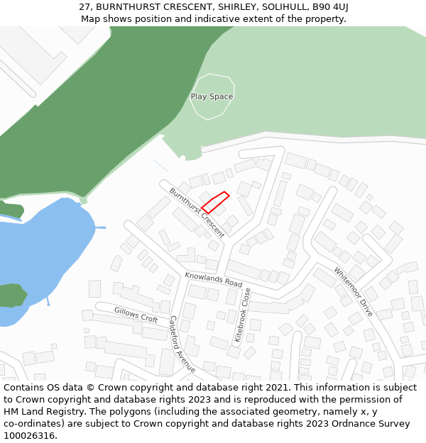 27, BURNTHURST CRESCENT, SHIRLEY, SOLIHULL, B90 4UJ: Location map and indicative extent of plot