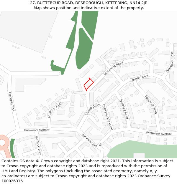 27, BUTTERCUP ROAD, DESBOROUGH, KETTERING, NN14 2JP: Location map and indicative extent of plot
