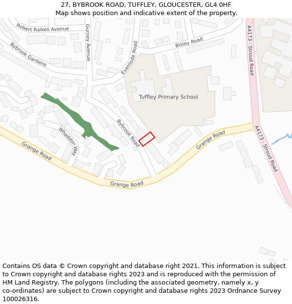 27, BYBROOK ROAD, TUFFLEY, GLOUCESTER, GL4 0HF: Location map and indicative extent of plot
