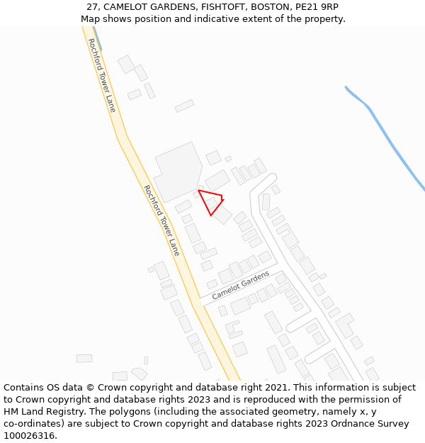 27, CAMELOT GARDENS, FISHTOFT, BOSTON, PE21 9RP: Location map and indicative extent of plot