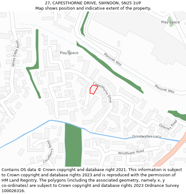 27, CAPESTHORNE DRIVE, SWINDON, SN25 1UP: Location map and indicative extent of plot
