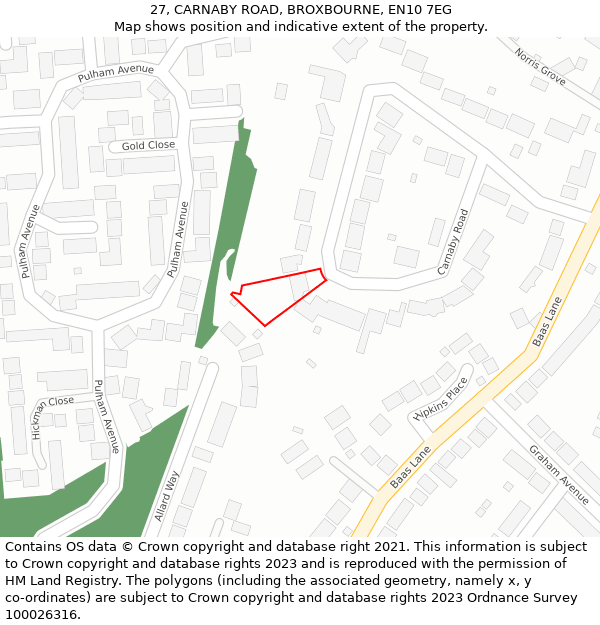 27, CARNABY ROAD, BROXBOURNE, EN10 7EG: Location map and indicative extent of plot