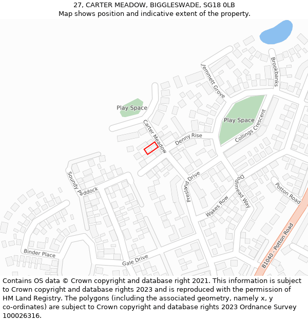 27, CARTER MEADOW, BIGGLESWADE, SG18 0LB: Location map and indicative extent of plot