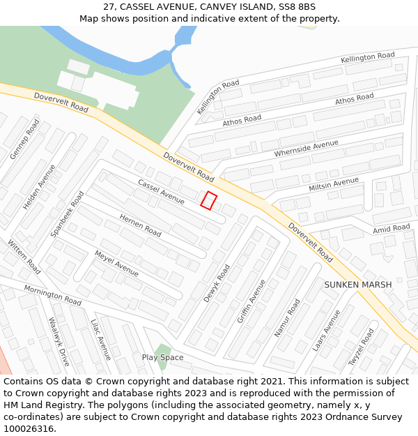 27, CASSEL AVENUE, CANVEY ISLAND, SS8 8BS: Location map and indicative extent of plot