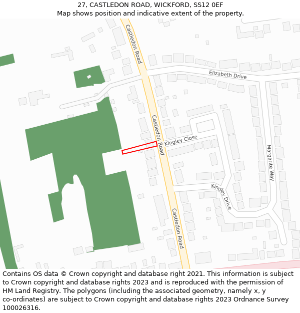 27, CASTLEDON ROAD, WICKFORD, SS12 0EF: Location map and indicative extent of plot
