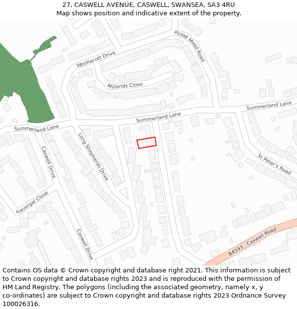 27, CASWELL AVENUE, CASWELL, SWANSEA, SA3 4RU: Location map and indicative extent of plot