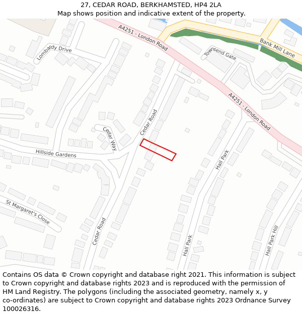 27, CEDAR ROAD, BERKHAMSTED, HP4 2LA: Location map and indicative extent of plot