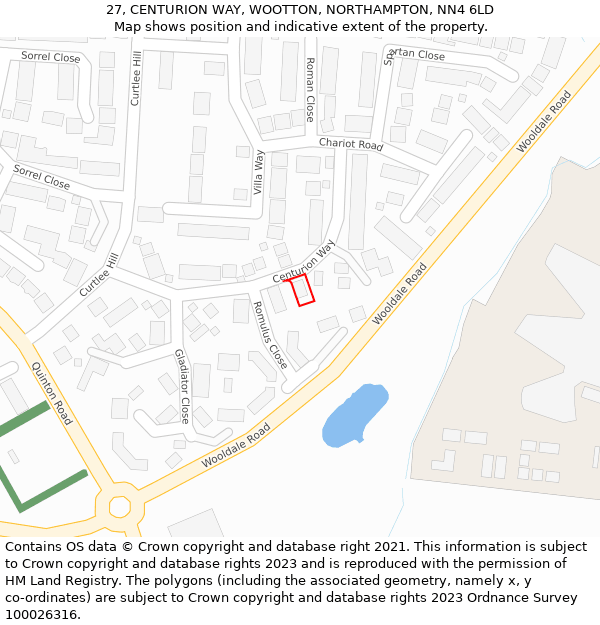 27, CENTURION WAY, WOOTTON, NORTHAMPTON, NN4 6LD: Location map and indicative extent of plot