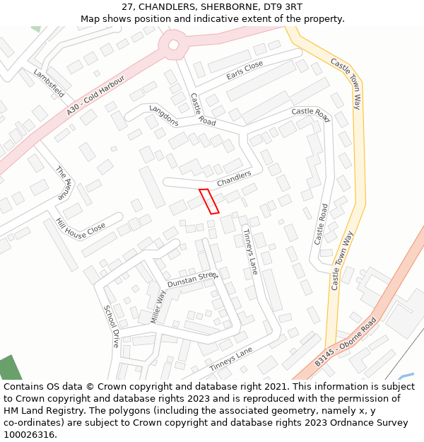 27, CHANDLERS, SHERBORNE, DT9 3RT: Location map and indicative extent of plot