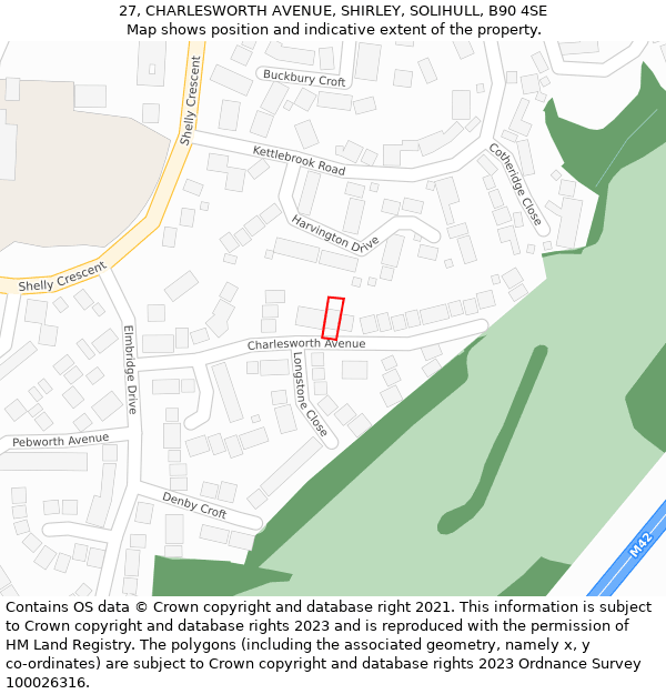 27, CHARLESWORTH AVENUE, SHIRLEY, SOLIHULL, B90 4SE: Location map and indicative extent of plot