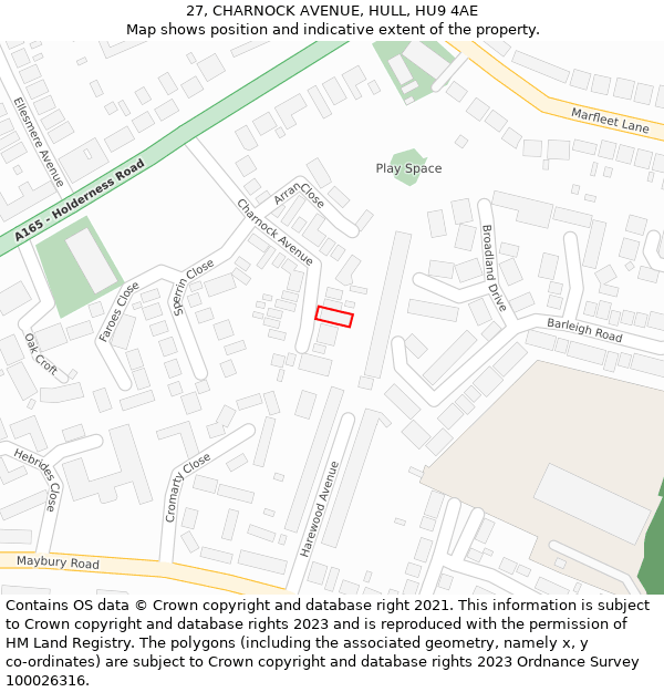 27, CHARNOCK AVENUE, HULL, HU9 4AE: Location map and indicative extent of plot