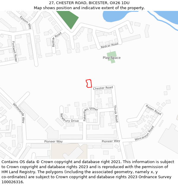 27, CHESTER ROAD, BICESTER, OX26 1DU: Location map and indicative extent of plot