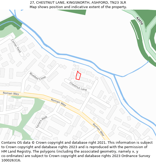 27, CHESTNUT LANE, KINGSNORTH, ASHFORD, TN23 3LR: Location map and indicative extent of plot