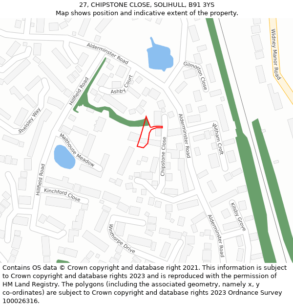 27, CHIPSTONE CLOSE, SOLIHULL, B91 3YS: Location map and indicative extent of plot