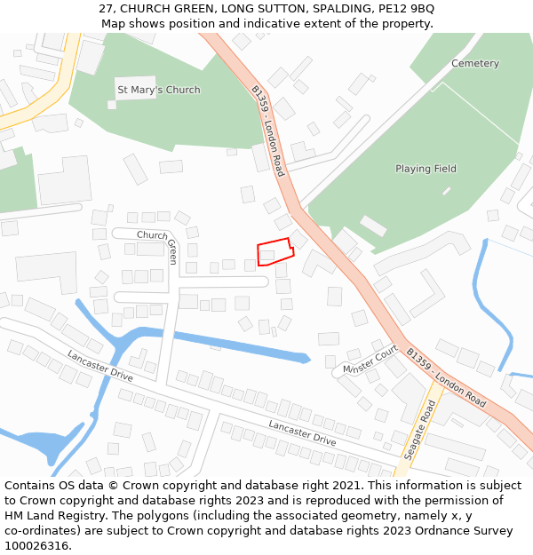 27, CHURCH GREEN, LONG SUTTON, SPALDING, PE12 9BQ: Location map and indicative extent of plot