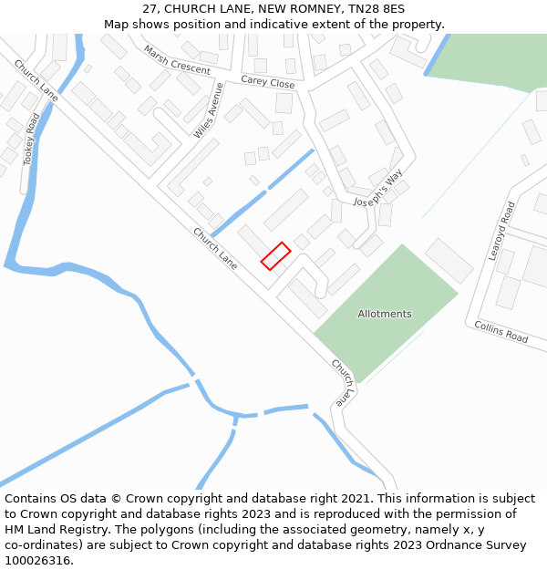 27, CHURCH LANE, NEW ROMNEY, TN28 8ES: Location map and indicative extent of plot