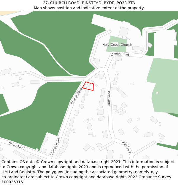 27, CHURCH ROAD, BINSTEAD, RYDE, PO33 3TA: Location map and indicative extent of plot