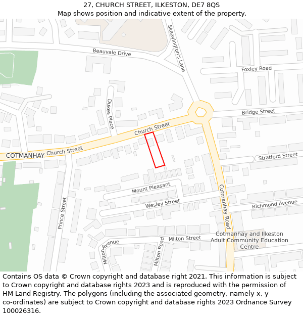 27, CHURCH STREET, ILKESTON, DE7 8QS: Location map and indicative extent of plot