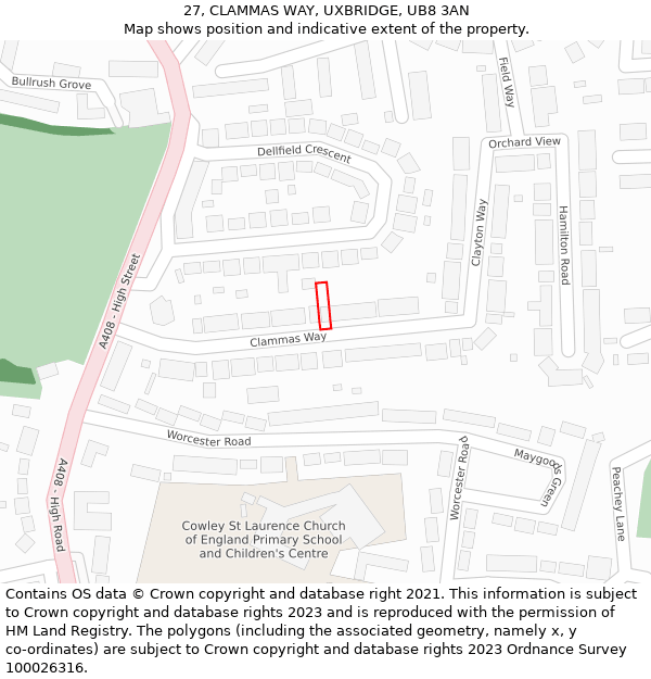 27, CLAMMAS WAY, UXBRIDGE, UB8 3AN: Location map and indicative extent of plot