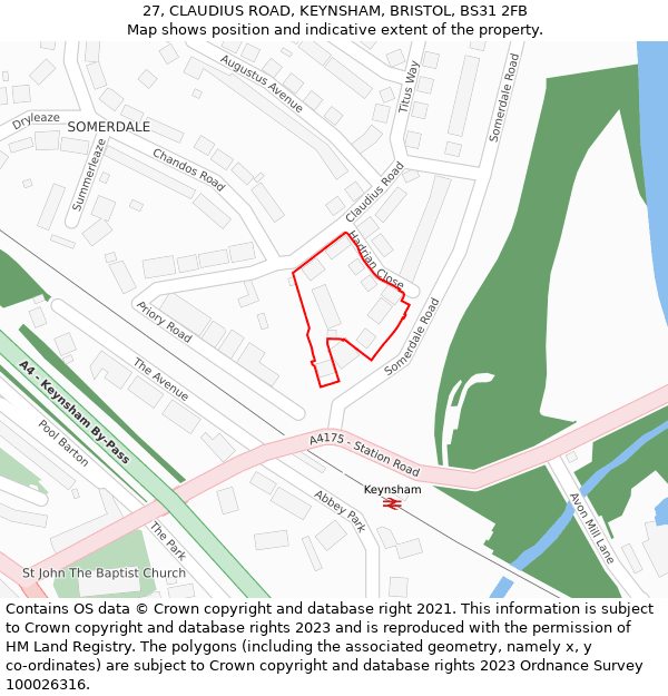 27, CLAUDIUS ROAD, KEYNSHAM, BRISTOL, BS31 2FB: Location map and indicative extent of plot