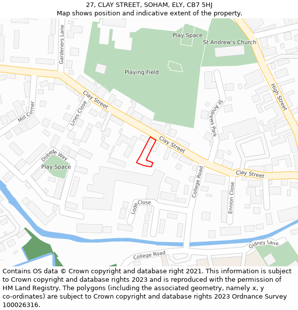 27, CLAY STREET, SOHAM, ELY, CB7 5HJ: Location map and indicative extent of plot