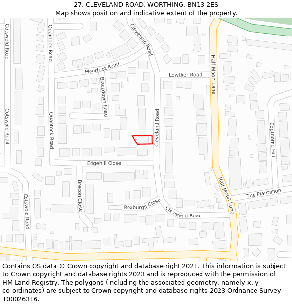 27, CLEVELAND ROAD, WORTHING, BN13 2ES: Location map and indicative extent of plot