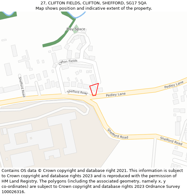 27, CLIFTON FIELDS, CLIFTON, SHEFFORD, SG17 5QA: Location map and indicative extent of plot