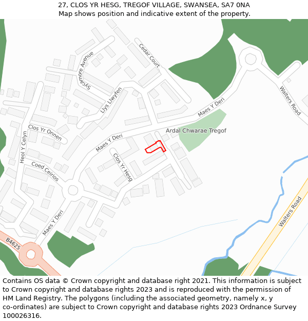 27, CLOS YR HESG, TREGOF VILLAGE, SWANSEA, SA7 0NA: Location map and indicative extent of plot