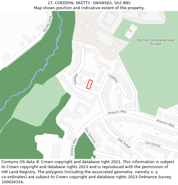 27, COEDFAN, SKETTY, SWANSEA, SA2 8NS: Location map and indicative extent of plot