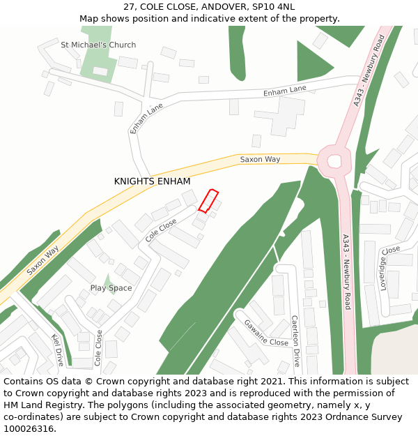 27, COLE CLOSE, ANDOVER, SP10 4NL: Location map and indicative extent of plot