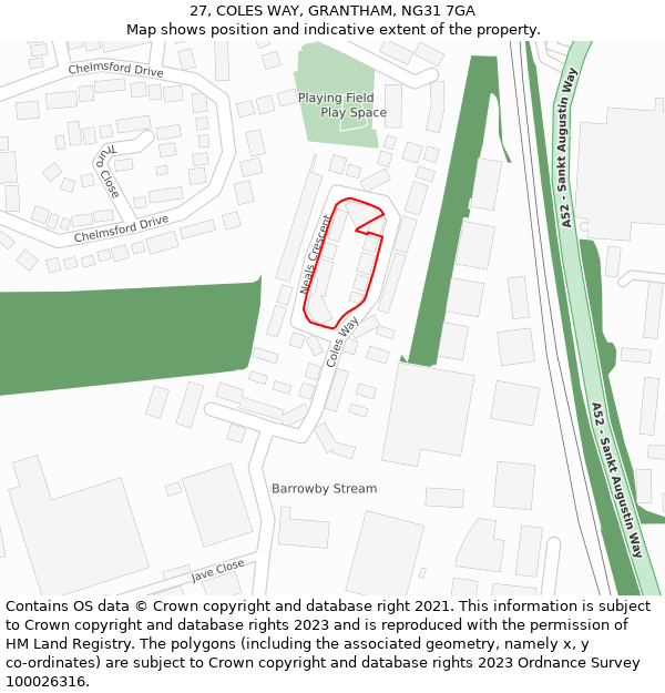 27, COLES WAY, GRANTHAM, NG31 7GA: Location map and indicative extent of plot